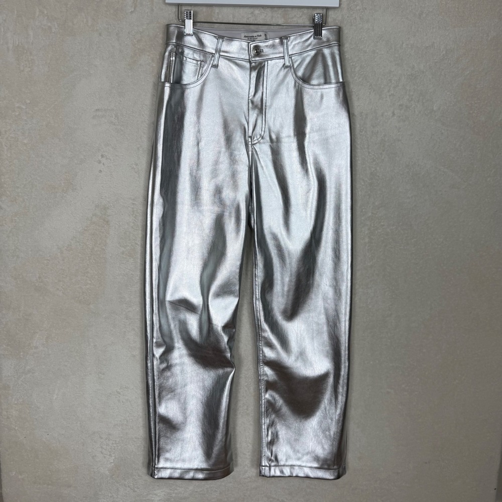 Abercrombie & Fitch Metallic Silver High-Rise Pants